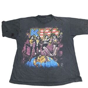 Vintage Kiss World Tour 90's Men's Black Size LTShirt Distressed  Single Stitch